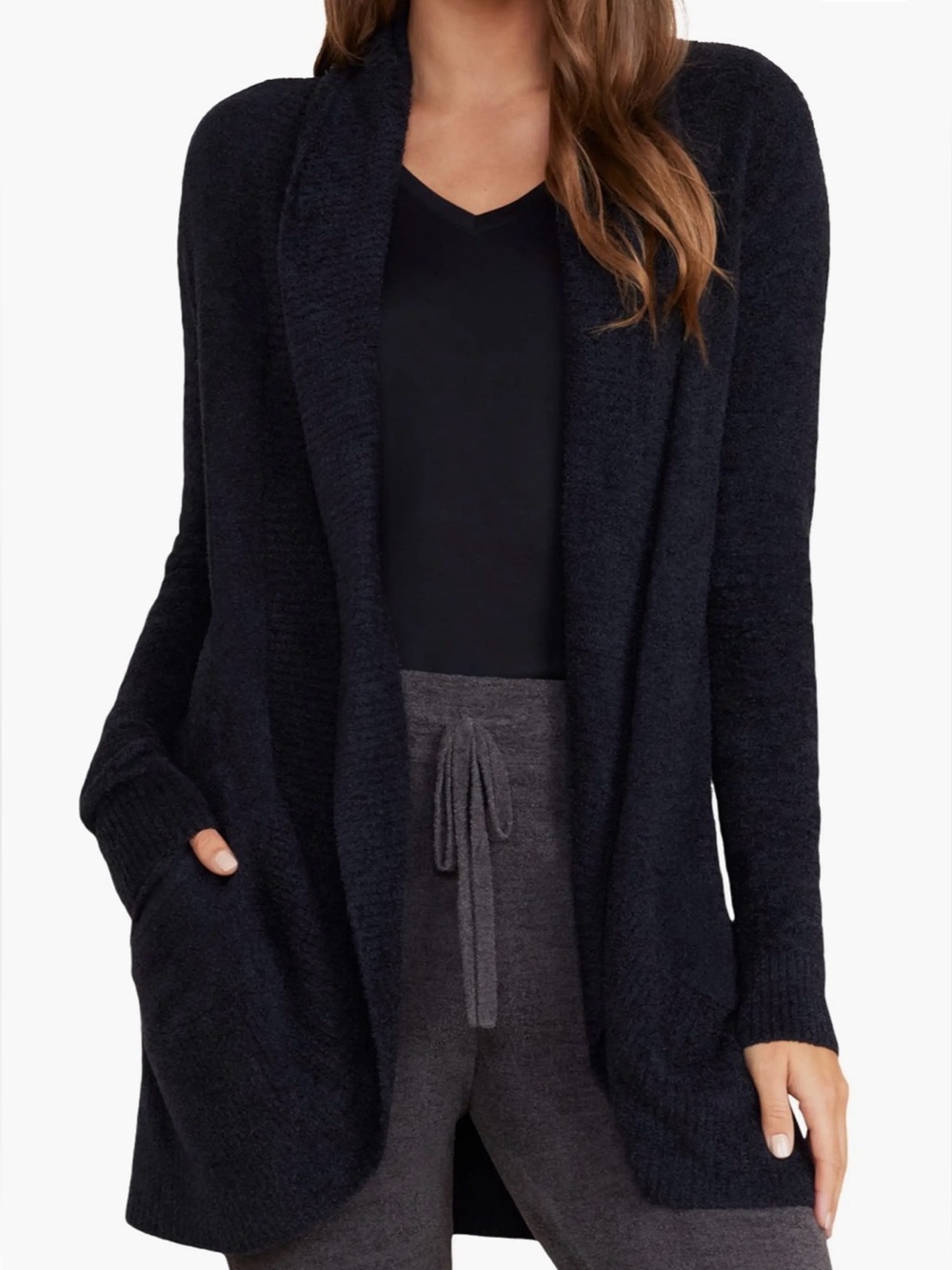 Barefoot Dreams - CozyChic Lite - Circle Knit Cardi-BLACK-LG